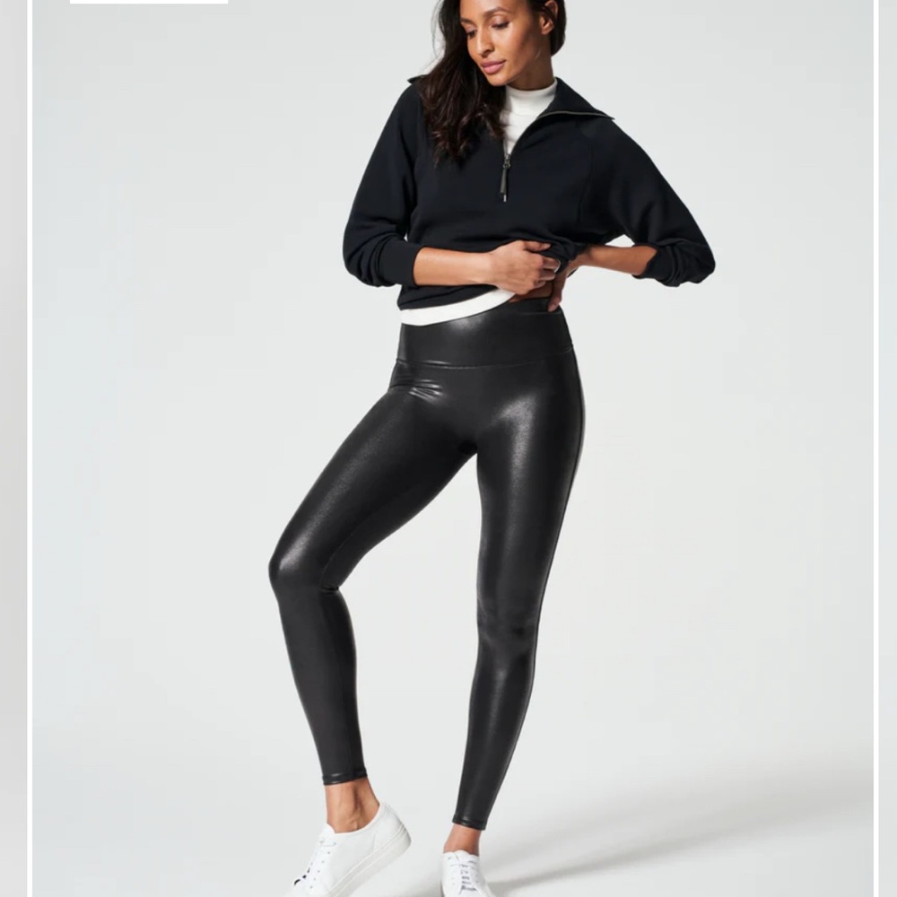 Like New SPANX Faux Leather Leggings, Black, M